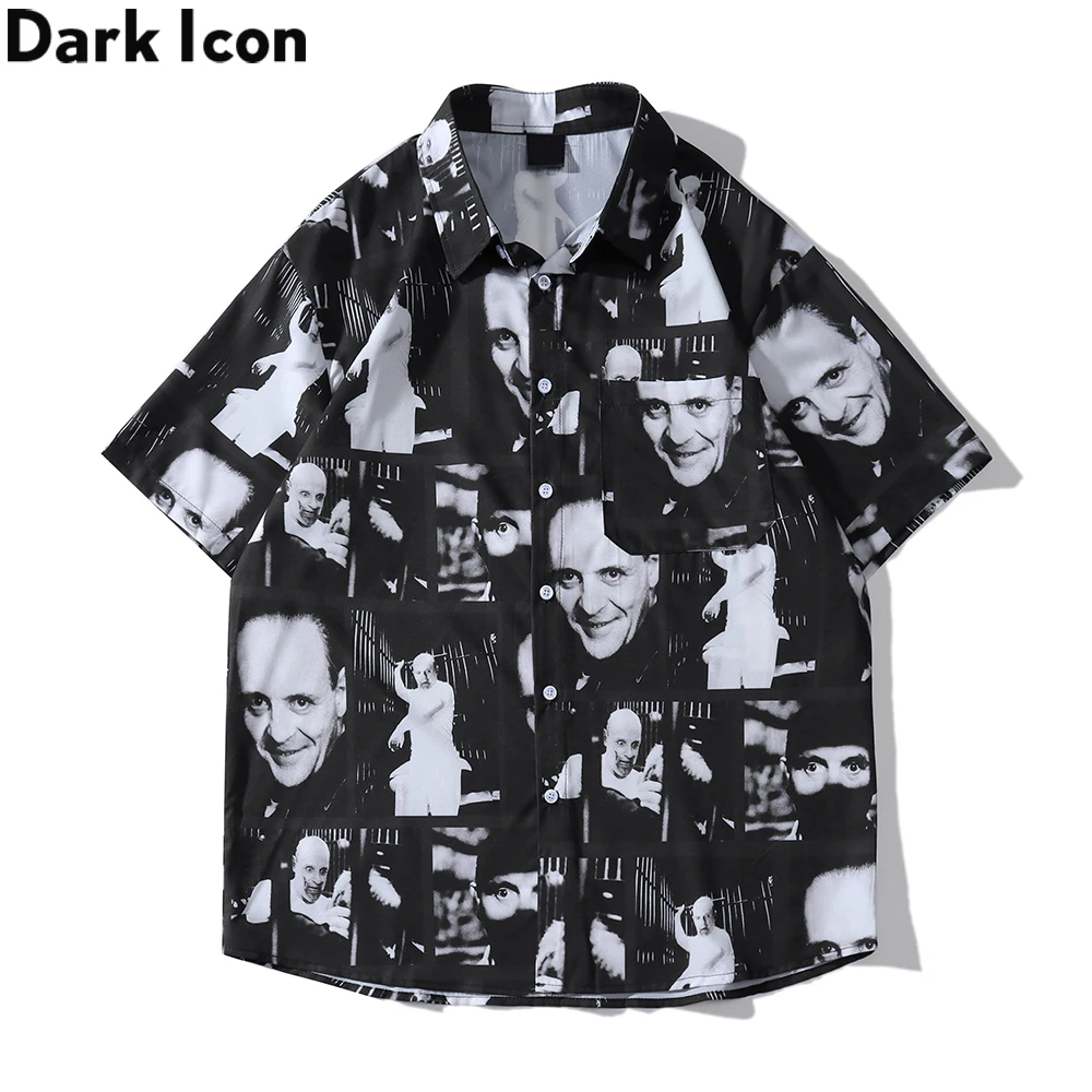 Dark Icon Full Printed Hawaiian Shirts Men 2022 Summer Turn-down Collar Men's Shirt Male Top