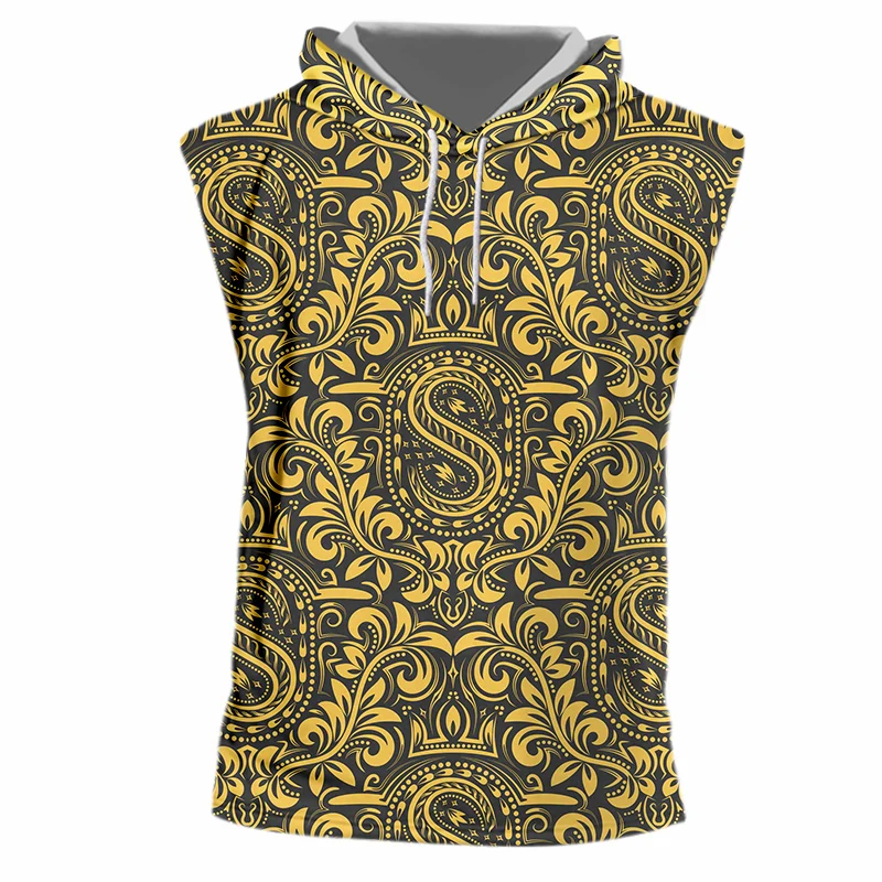 

IFPD EU Size Hooded Tank Top Baroque Style Vest Men 3d Print Crown Golden Floral Luxury Fitness Sleeveless Shirt Women Oversize