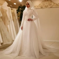myyble 2022 vestido de noiva elegant long sleeve o neck muslim wedding dresses tulle zipper back lace islamic wedding gowns
