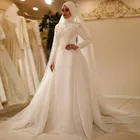 Свадебное платье MYYBLE 2022 г., элегантное мусульманское платье с длинным рукавом и круглым вырезом, тюлевые кружевные мусульманские свадебные платья на молнии сзади