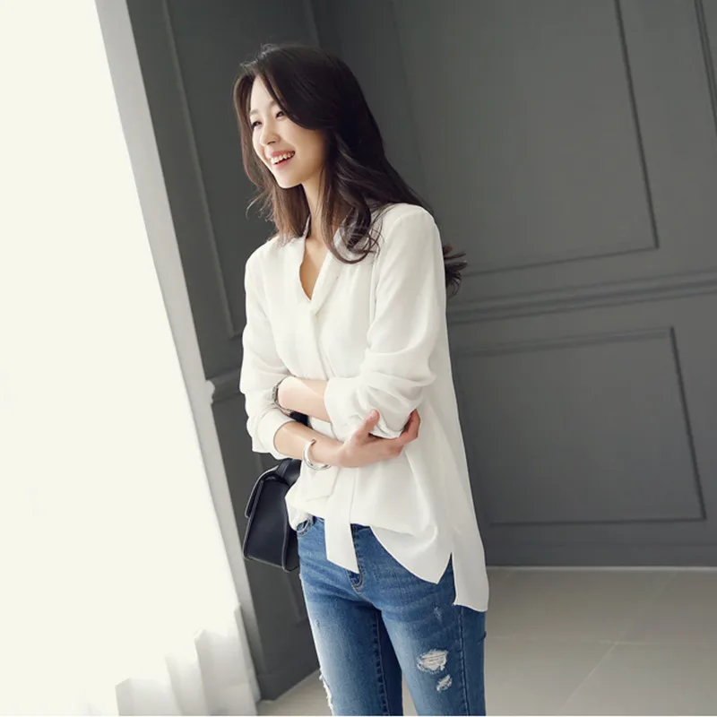 

Blusa Long White Top Chiffon Blouse A137 Women Blusas Sleeve Blouse Moda Casual OL Blue Feminina Mujer Female Tops Shirt De Chi