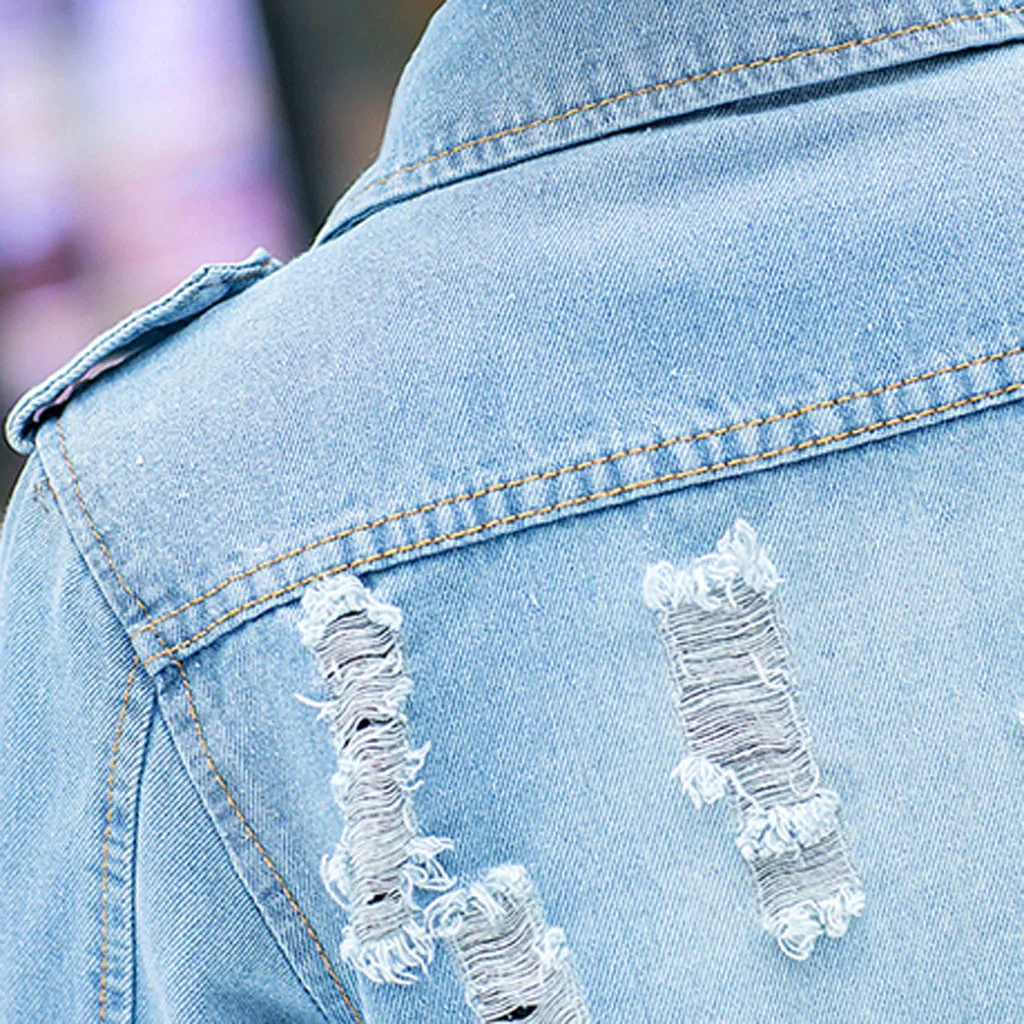 Джинсовая куртка для женщин в уличном стиле рваная джинсовая бойфренда