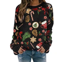 christmas pattern print winter new womens clothing long sleeve o neck sweatshirts and tops lady casual plus size ropa mujer