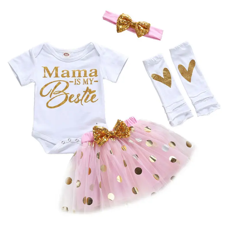 

Комбинезон с надписью для маленьких девочек, топы, юбка-пачка с головной Повязкой Вечерние комплекты одежды