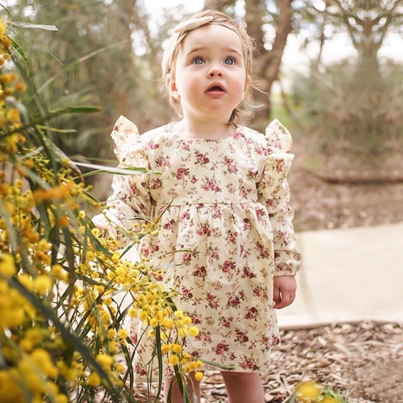 

Baby Girl Flower Romper Girls Vintage Long Dress Newborn Rompers Infant Jumpsuit Spring Autumn Kids Clothing Baby Clothing