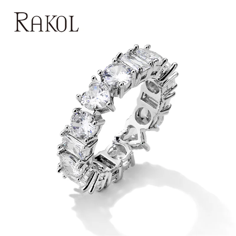

RAKOL Fashion Style Inlaid Zircon Diy Geometry Simple Ladies Rings Wedding Jewelry Modern Earrings 2021 Trend RP2312