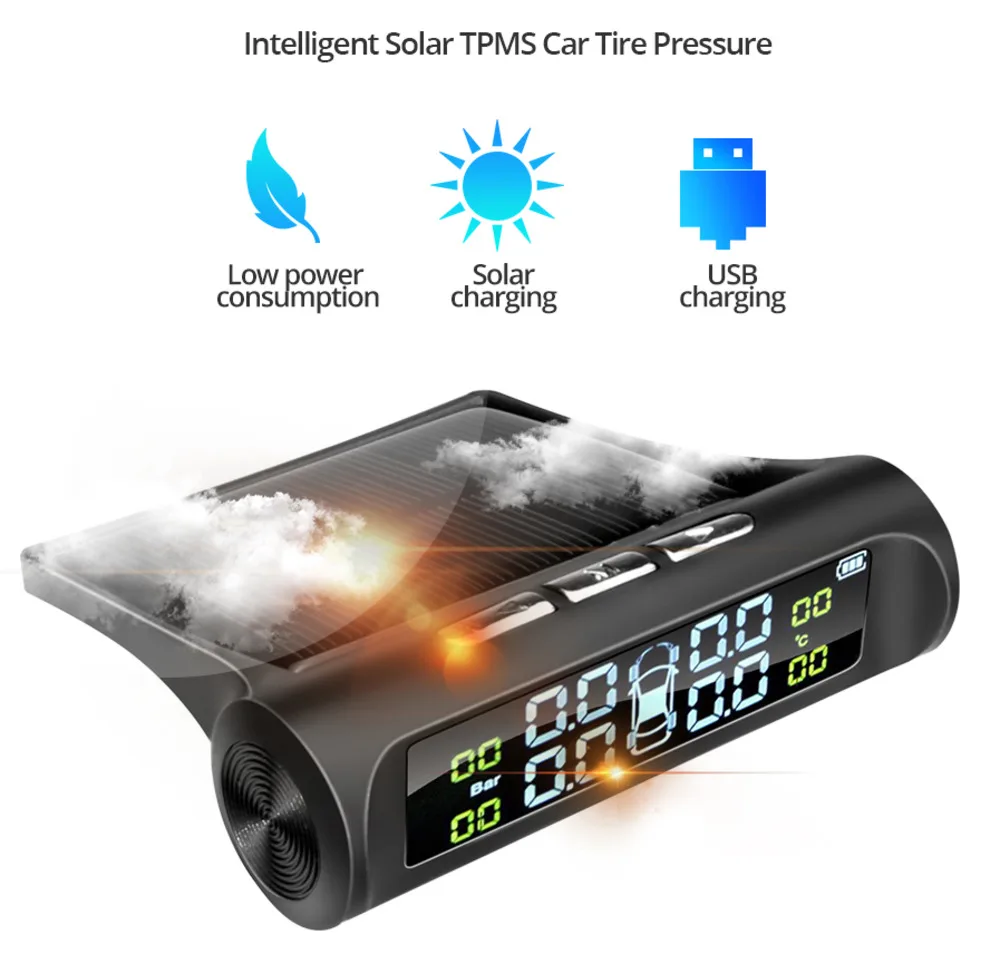 Дропшиппинг Встроенный датчик давления в шинах TPMS Солнечная Автомобильная