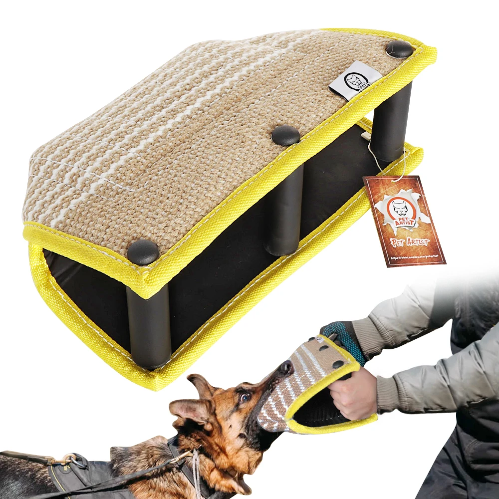 

Large Dog Bite Pillow 3 Handle Jute Bite Pillow Gusset Soft Dog Tug Training Toys Pad 22*36cm For Police Canine Schutzhund