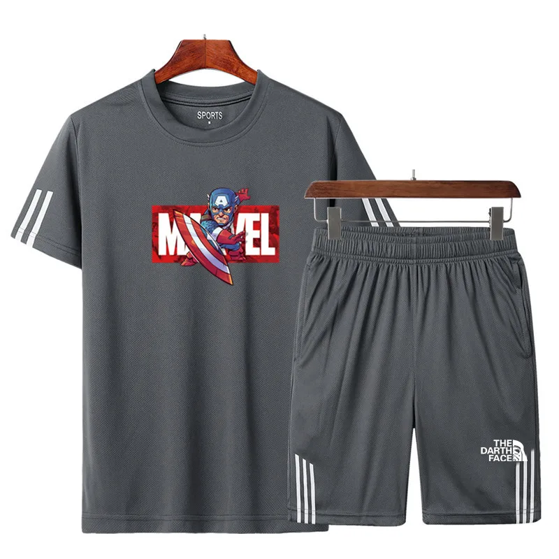 

2021 New Men's T-shirt + Sports Shorts Set Summer Breathable Casual T-shirt Running Set Fashion Harajuku Printed Male Sport Suit