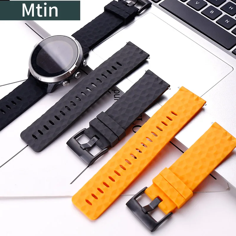 Silicone strap men's pin buckle watch accessory For Suunto 9 outdoor sports waterproof rubber wristband 24mm ladies watchbands