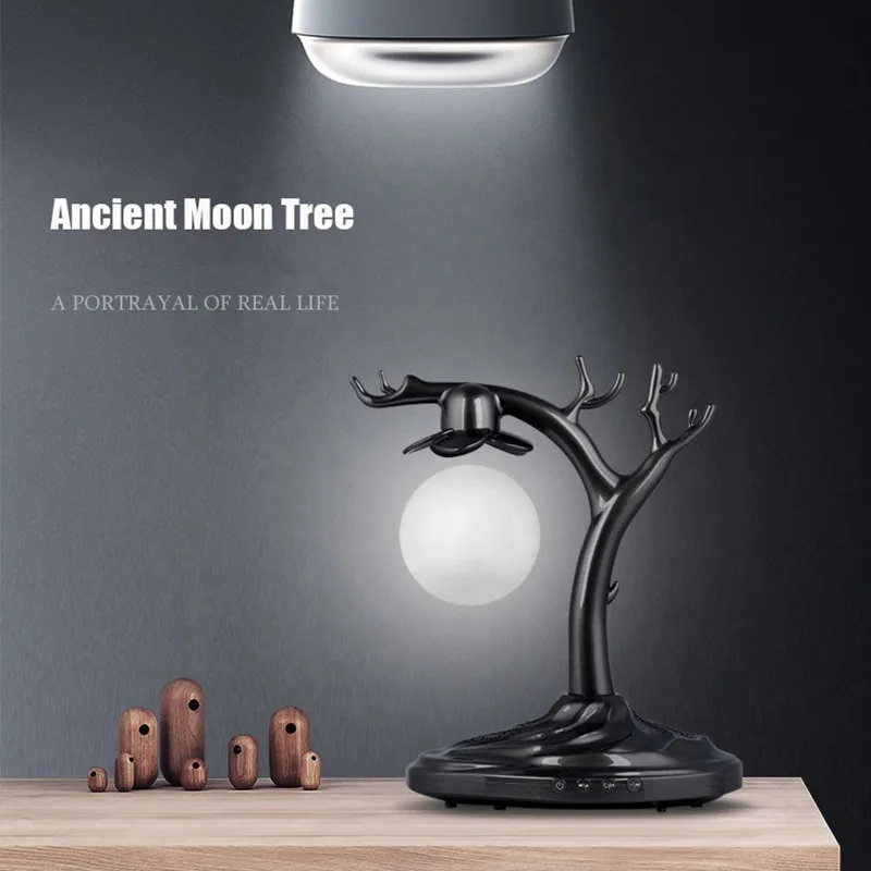 New Design Magnetic Levitation Sound Moon Ancient Tree Suspended Bluetooth Speaker Floating 3D Printing Moon Lamp Holiday Gifts