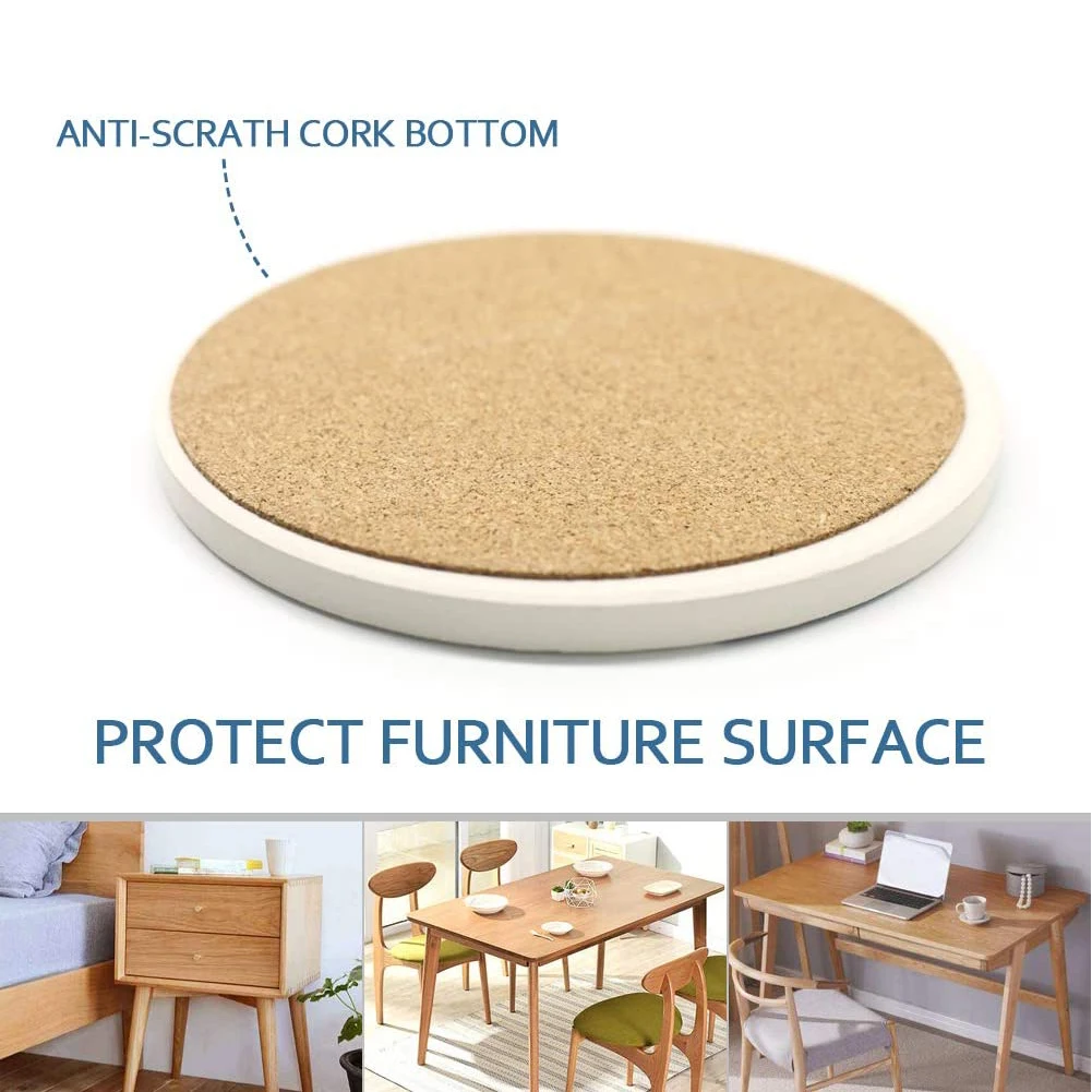 

4pcs Round Drink Coasters Absorbent Heat Placemat Stone Coaster Set with Cork Base Ceramic Coffee Tea Cup Coasters for Mugs Cups