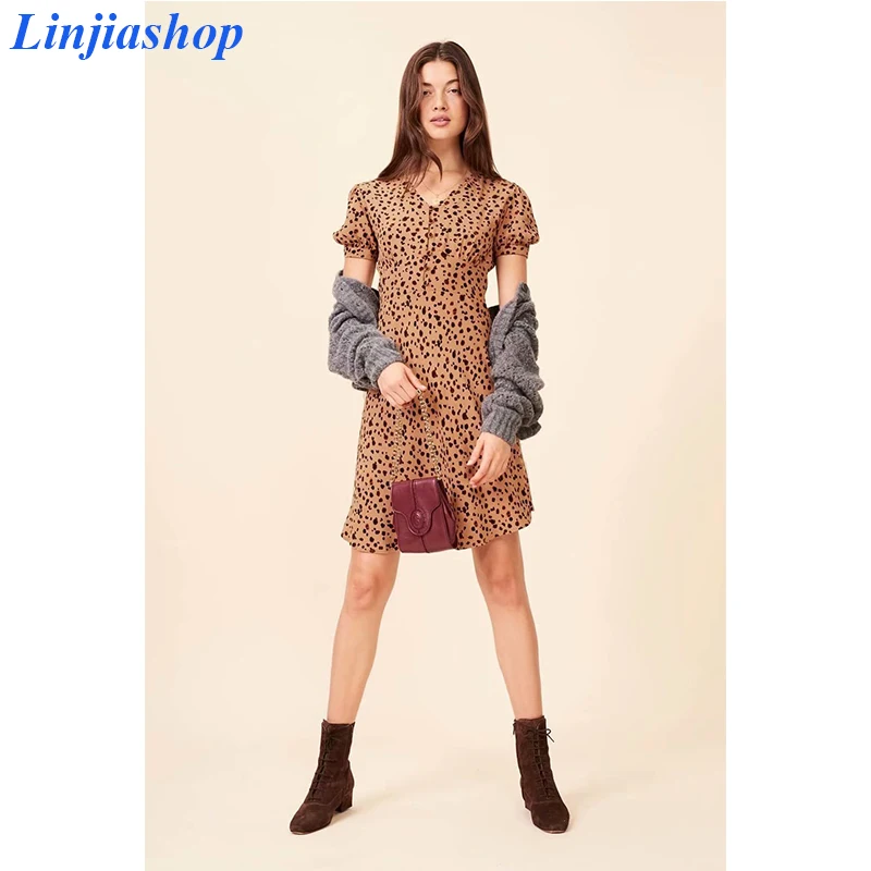 Женское винтажное облегающее платье Linjiashop леопардовое с v образным вырезом и