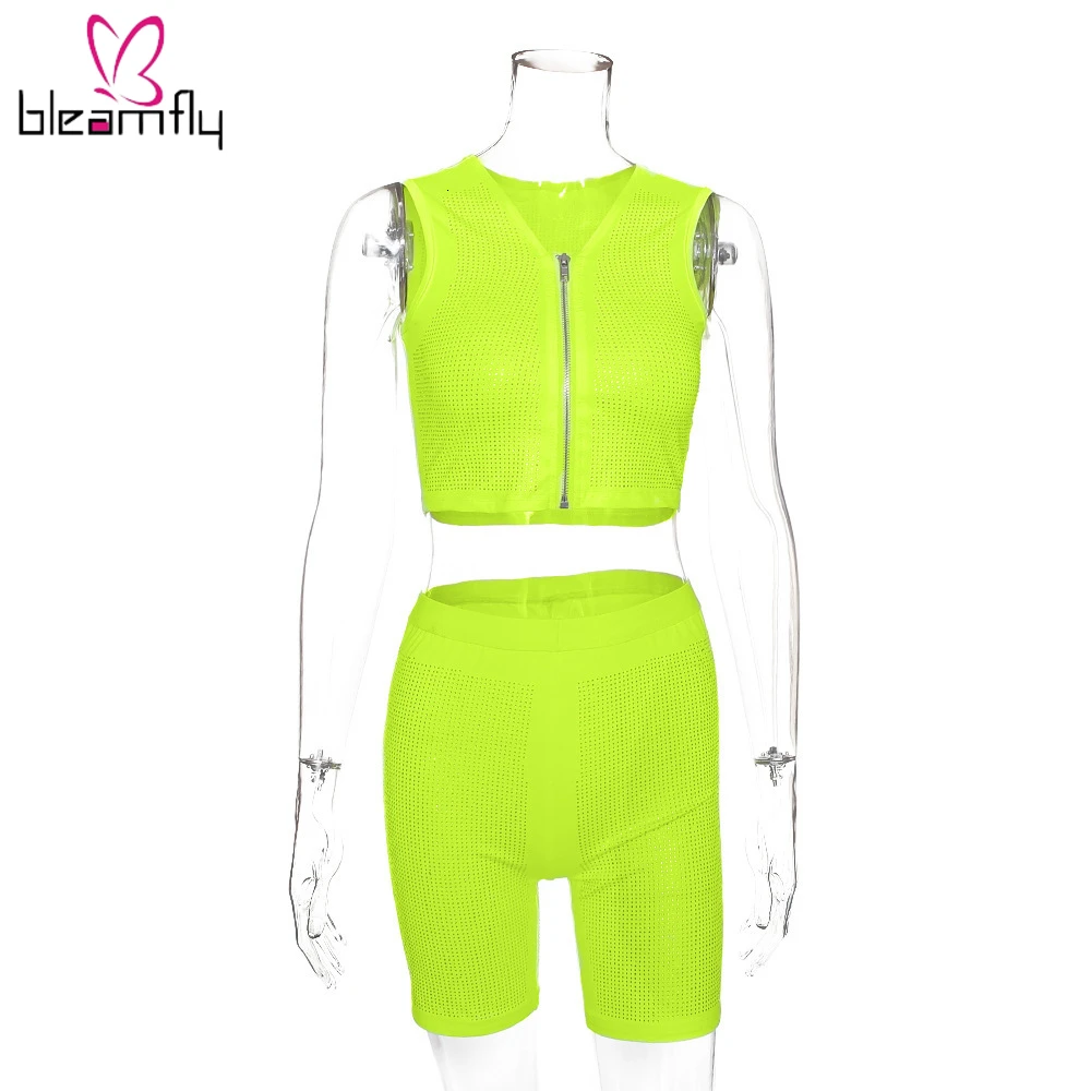 2019 женский летний модный флуоресцентный костюм с шортами спортивный из двух
