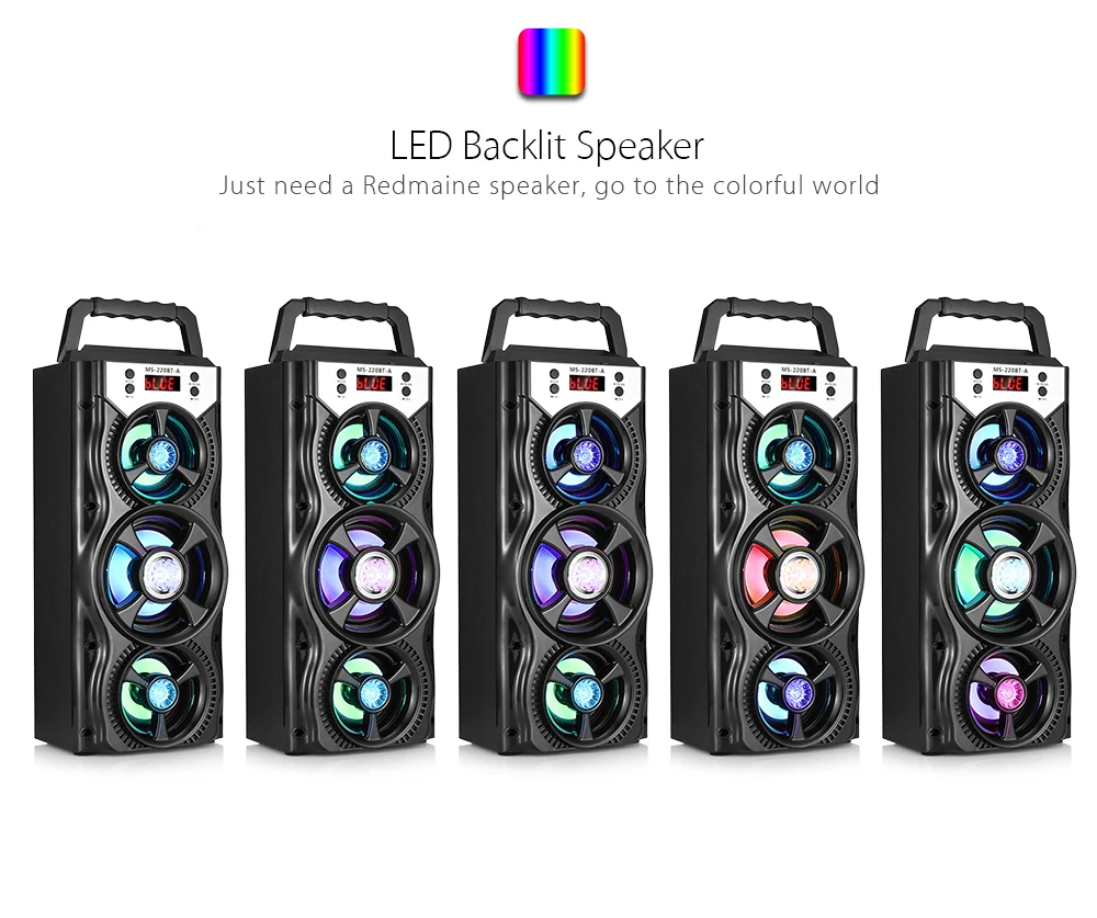 GBTIGER MS-220BT Bluetooth динамик с fm-радио AUX USB TF слот для карты портативный Bluetooth динамик с светодиодный подсветкой