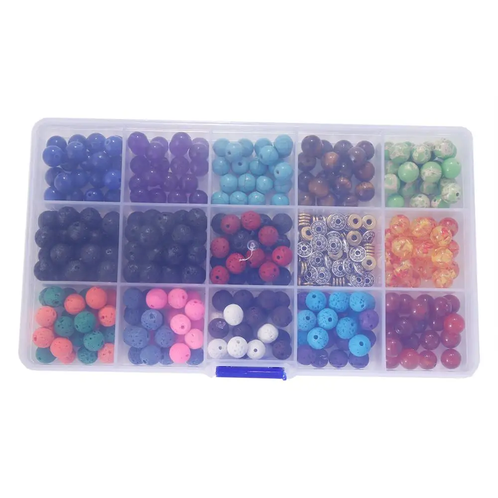 Volcanic Rock Colorful Chakra Beads Transparent Glass Round Bead Zinc Alloy Separator Combination DIY Jewelry Findings Wholesale | Украшения