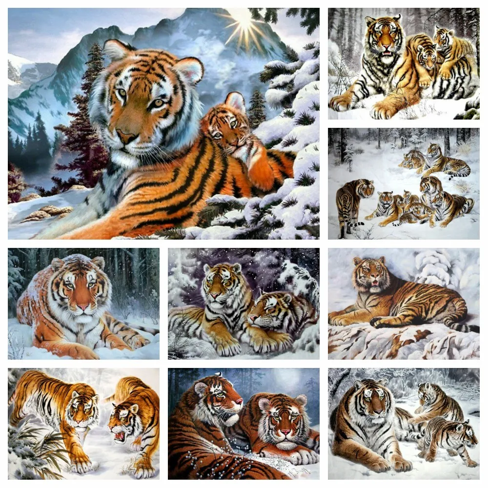 MomoArt алмазная мозаика полная тигр алмазная вышивка животные зима картина стразами живопись вышивка крестиком декор для дома подарок ручной работы - изображение