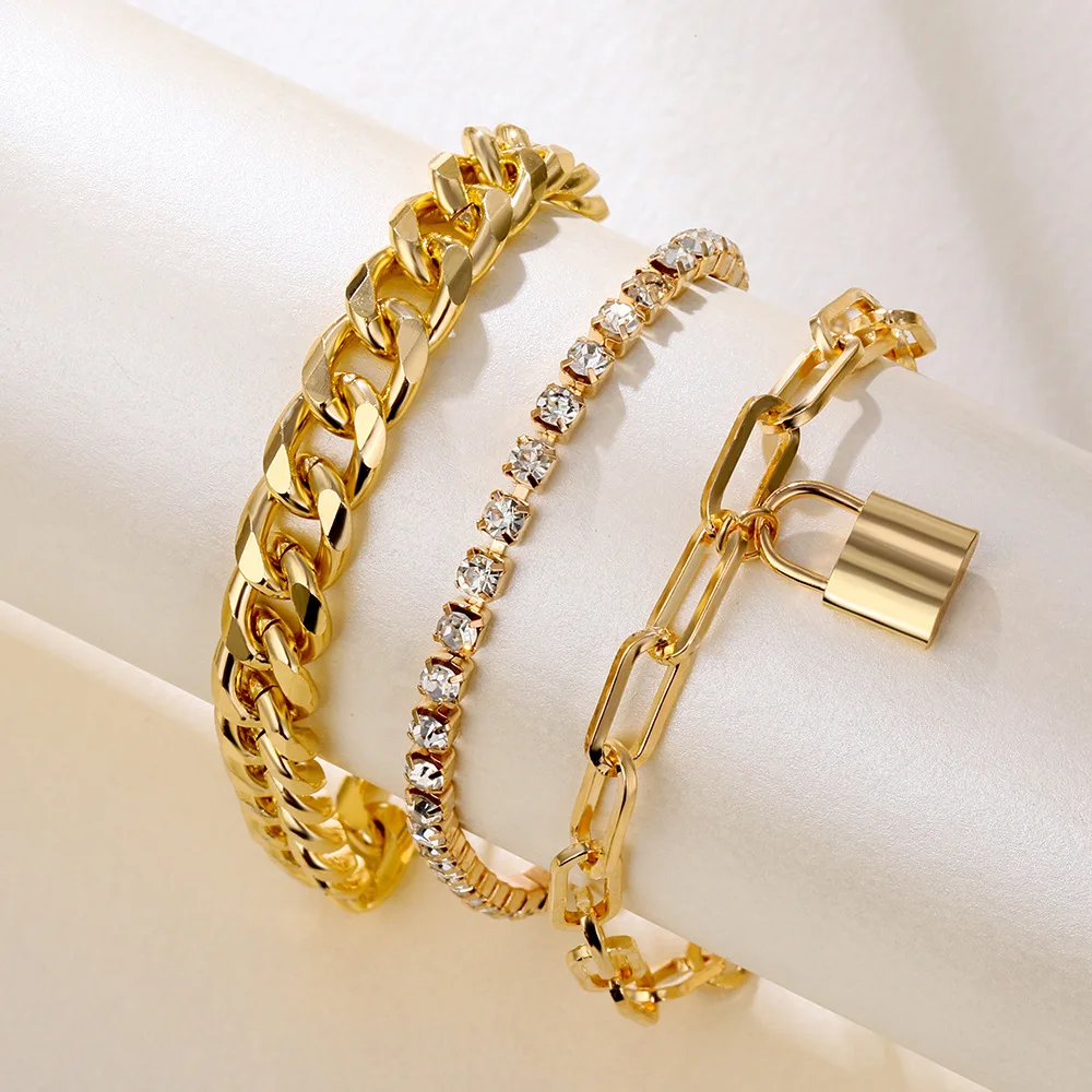 

Fashion Retro Lock Shaped Bracelet For Women Chain Hip Hop Thick Claw Chain Diamond Bracelet Jewelry Gold Silver Accessories