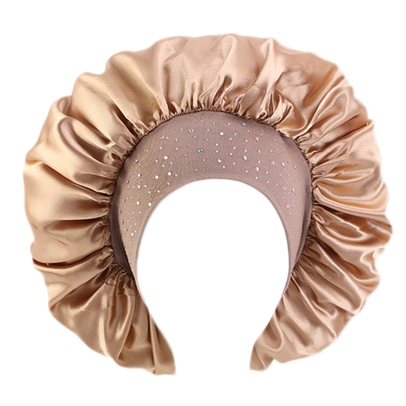 

Women Rhinestone Beading Extra Large Bonnet Sleep Cap Imitation Silk Satin Night Sleeping Hat Jewelry Turban Head Cover A14 21