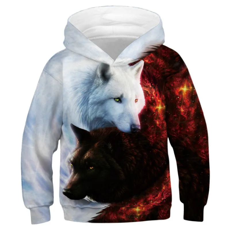 Толстовки с капюшоном для мальчиков и девочек 3D принтом волка Модная детская