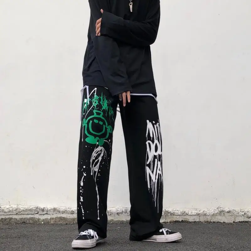 

QWEEK Hippie Oversize Wide Leg Pants Women Korean Street Style Harajuku Goth Joggers Sweatpants Black Trousers Female Hip Hop