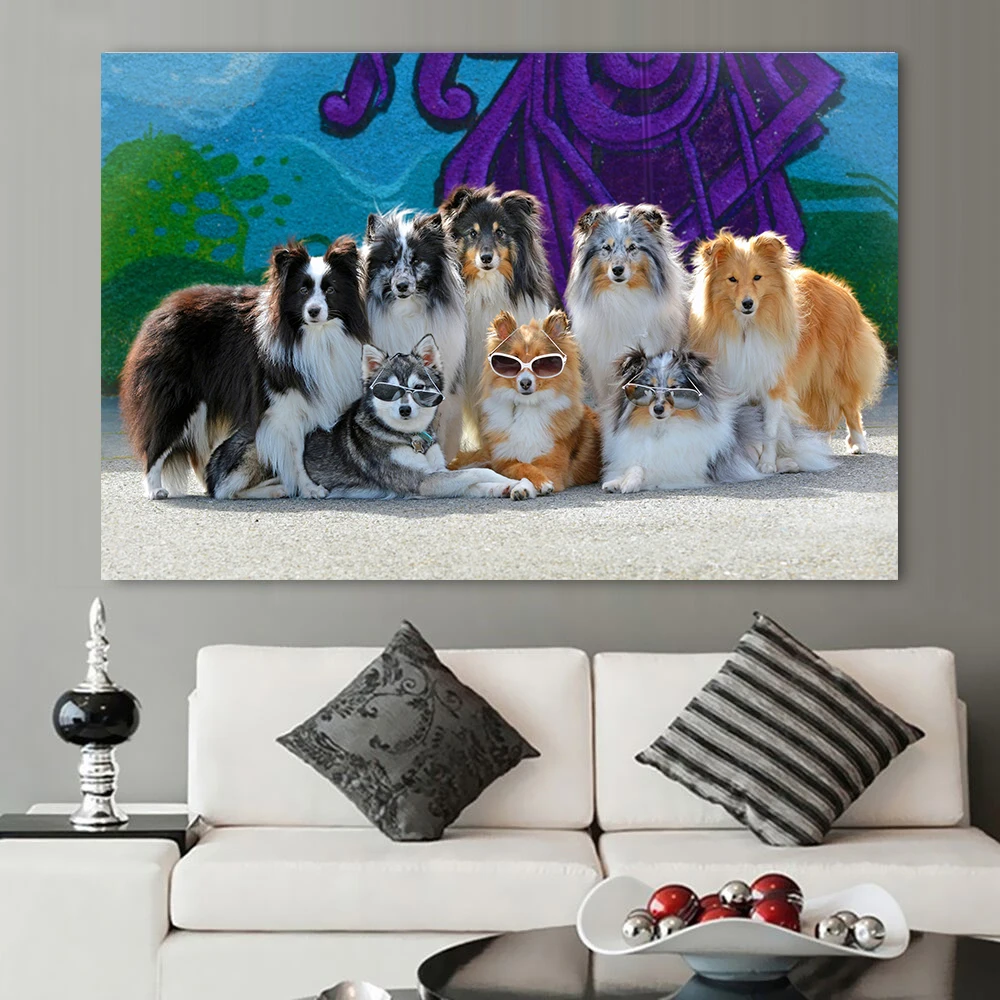 Nordic Wall Art Гостиная украшения Симпатичные бульдог хаски подходит для породы