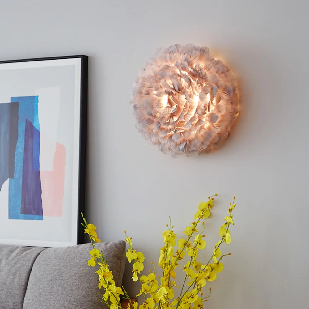 

White Feather Wall Light Wall Sconces Bedroom Bedside Lamp Modern Simple Creative Decorative Ostrich Feather Lamp