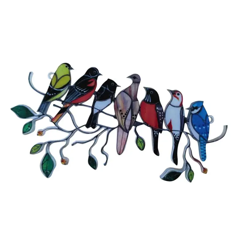 

Multicolor Birds On A Wire High Stained GlassSun catcher Window Panel Series Ornaments Pendant Home Decoration Hanging For Doors