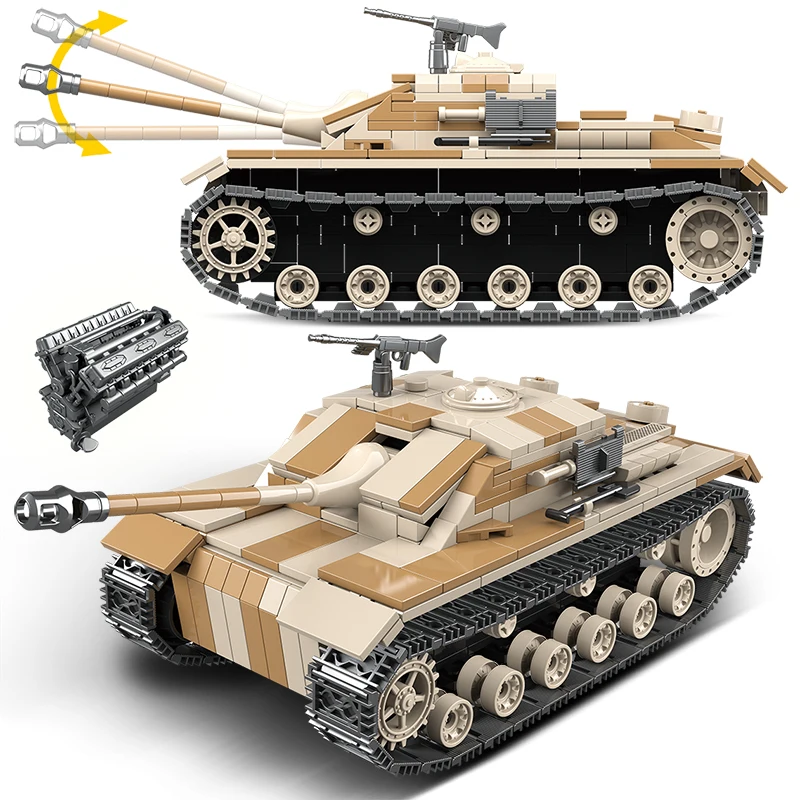 

721Pcs WW2 Military German Tank III Building Blocks Assault City Army Soldier Police Bricks DIY Toys Gifts for Children