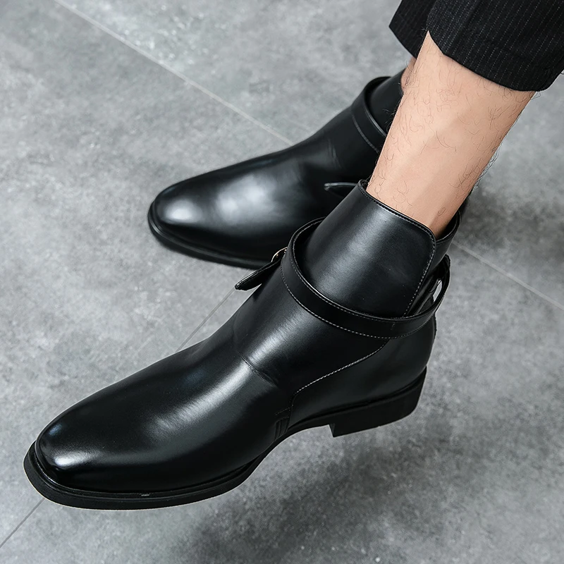 

Ботинки Челси мужские из ПУ кожи, дышащие, без застежки, повседневная обувь в британском стиле, Зимние Модные