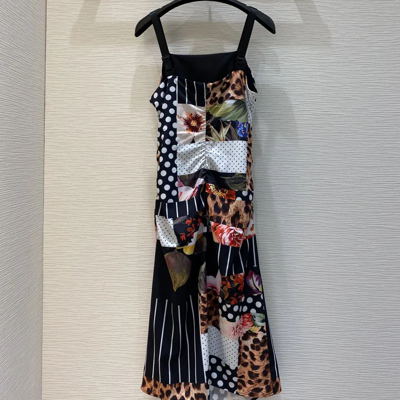 

2021 Summer Designers Fashion Runway Leopard Print Spaghetti Strap Dress Sexy Holiday Beach Robe Woman Clothes