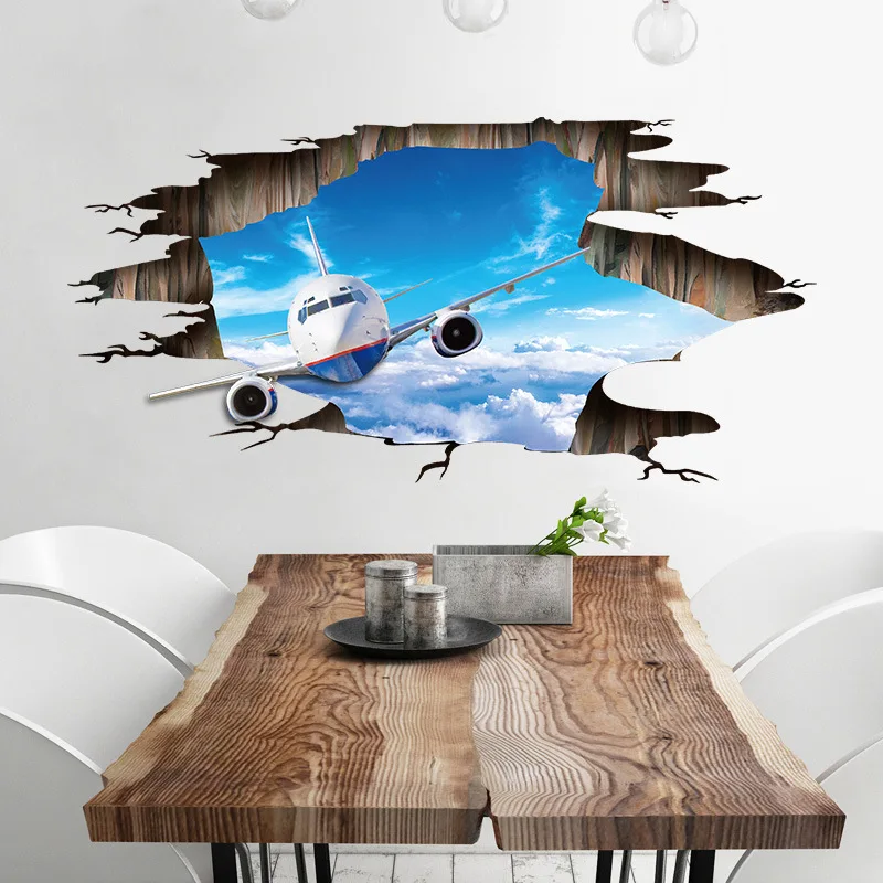 

3D wall sticker sky aircraft floor paste PVC removable decorative painting