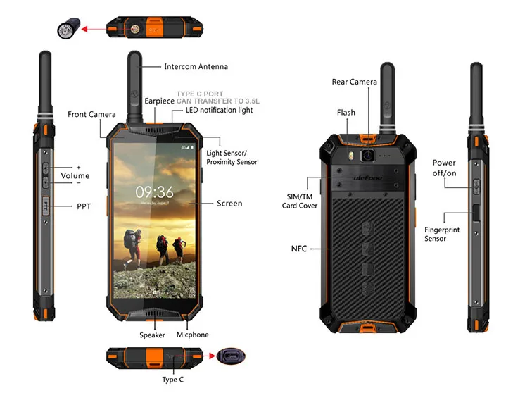 Чехол-накладка Ulefone 3T IP68 Водонепроницаемый NFC мобильный телефон Android 8,1 21MP helio P23 Octa Core 10300 мАч Zello PTT иди и болтай Walkie Talkie “иди и смартфона