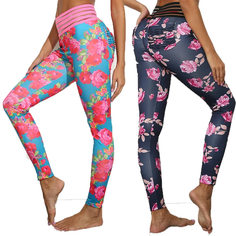 Sfit эластичные штаны для йоги с цветочным принтом женские леггинсы фитнеса