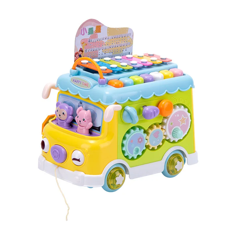 

Early Education Knocking Piano Multi-Function Brain Development Brain Bead-Stringing Toy Infant Bus Building Blocks Game Toys