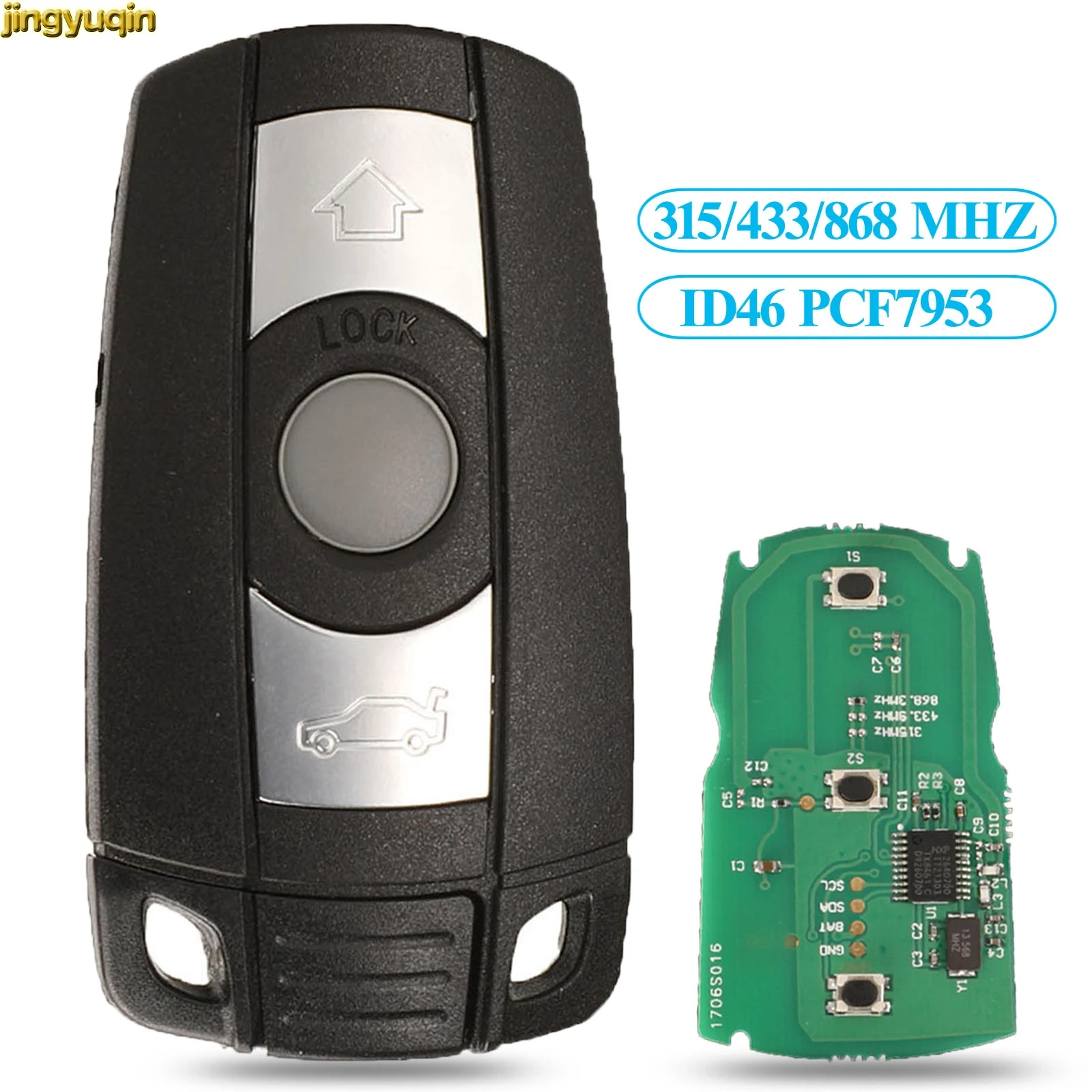 Jingyuqin 10pcs Remote Car Key 315/433/868 MHZ ID46 PCF7945 Chip For BMW 1 3 5 7 Series X5 X6 Z4 3 Buttons Smart Fob FSK CAS3