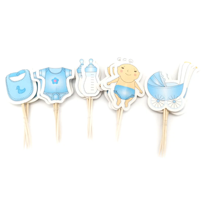 

240pcs/lot Kids Boys Favors Happy Birthday Events Party Decorate Baby Carriage Bottle Cupcake Cake Toppers With Sticks