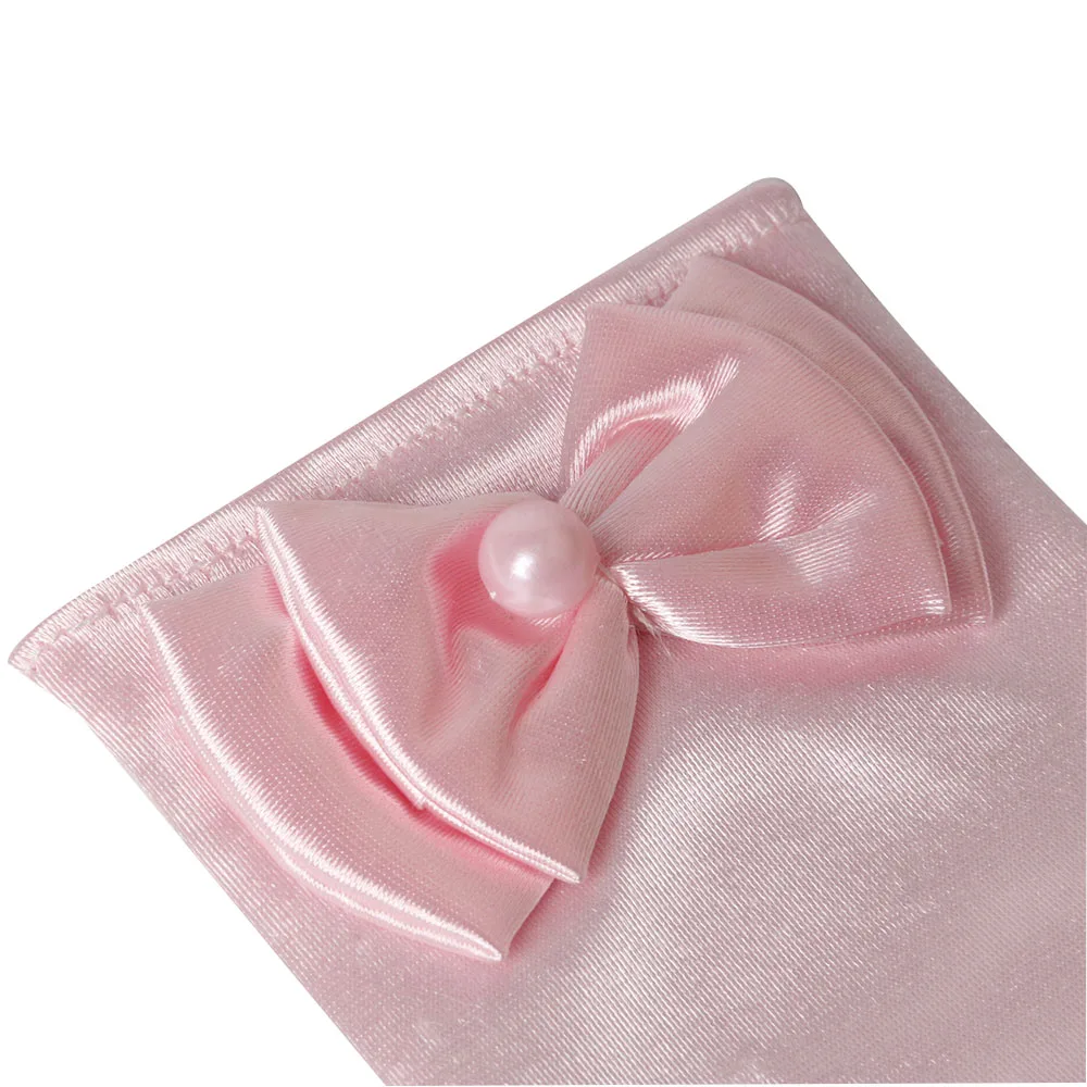 Вечерние перчатки для девочек длинные принцесс с жемчужным бантом атласные в 11