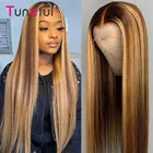 Парики из человеческих волос, цветные, T-образные, с передней частью, парик из человеческих волос, перуанские прямые волосы 150% HD, парики без повреждений