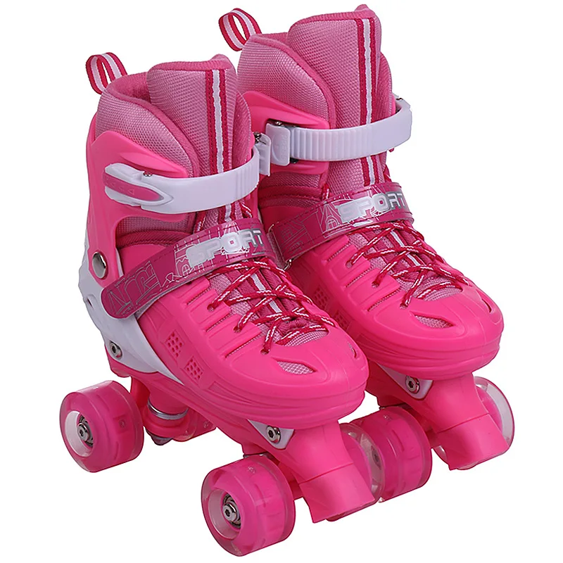 

Children Double Line Roller Skates Causal Skating Shoes For Kids Adjustable Breathable Sneaker Flash Pu Wheel Patins Sport Shoes