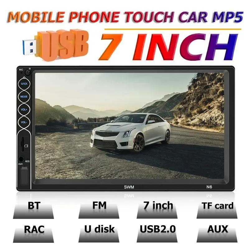 Автомагнитола 2 DIN SWM N6 MP5 плеер с 7 дюймовым сенсорным экраном Bluetooth USB AUX FM камерой