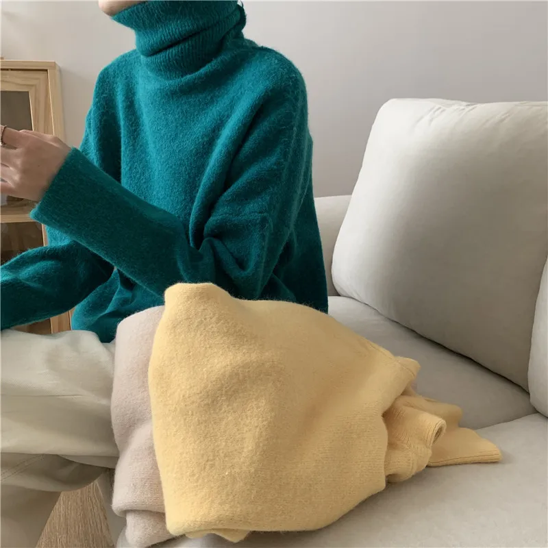 

2021 Autumn Winter basic oversize thick Sweater pullovers Women loose cashmere turtleneck Sweater Pullover female Long Sleeve