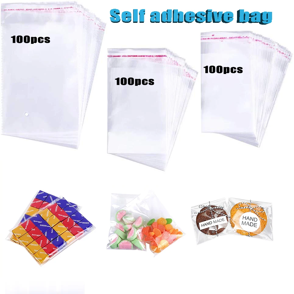 

100pcs/lot Clear Self adhesive Cellophane Bag Plastic Self Sealing package storage Small Self-adhesive Resealable OPP poly Bag