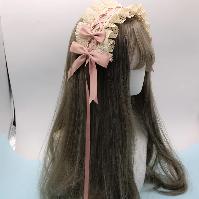 Beige And Han Pink Мягкие японские игрушки волосы "Лолита" лента ручной работы заколка с кружевом боковая заколка Лолита Сладкий ежедневный ободок для волос Симпатичные Bowkont аксессуары для волос - Цвет: Beige And Han Pink