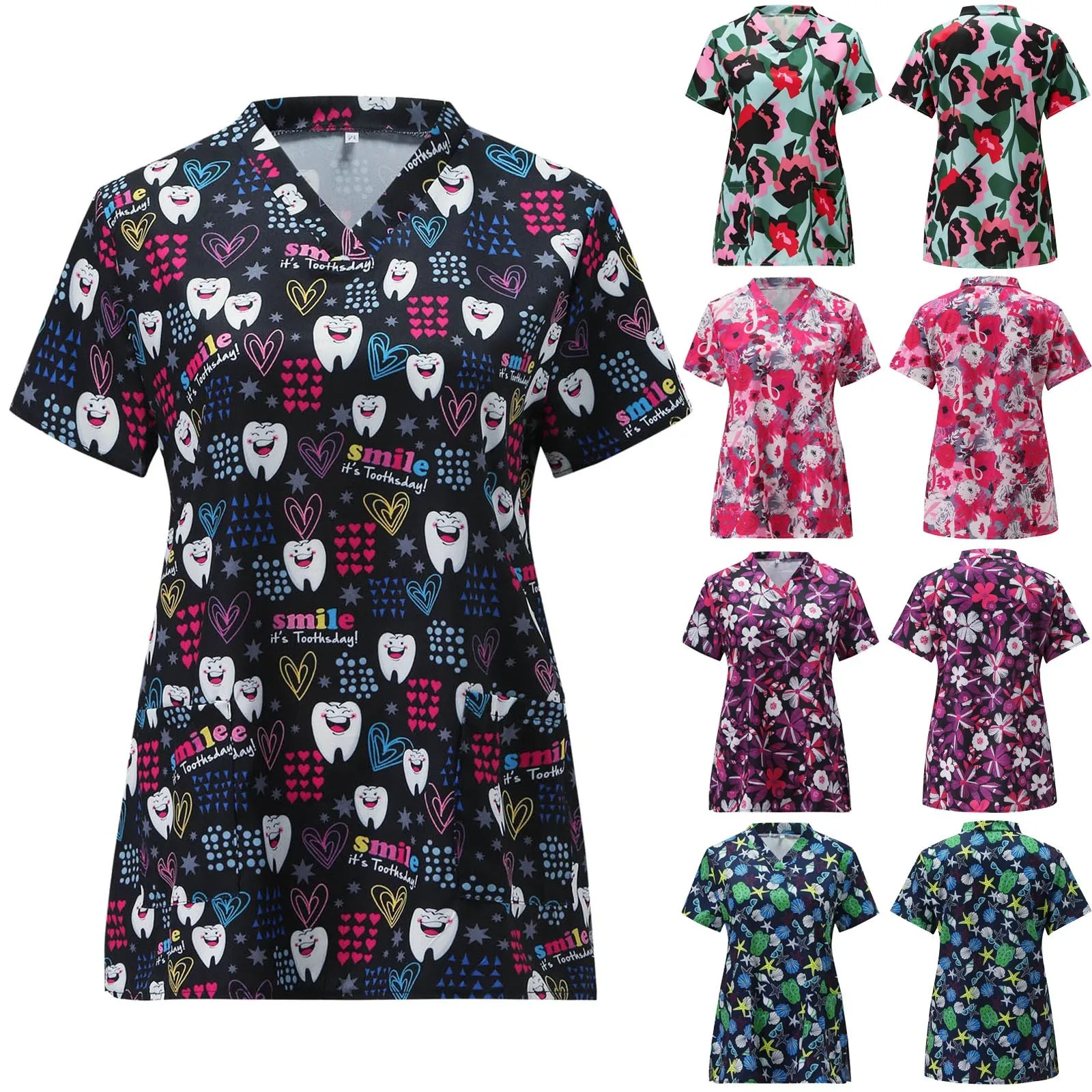 

Женская медицинская одежда с коротким рукавом и V-образным вырезом