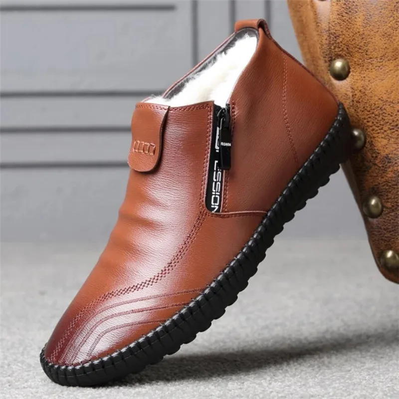 

2022 Comfortable Warm Natural Wool Winter Platform Shoes Men Genuine Cow Leather Warmest Snow Boots Black Business Dress Shoes