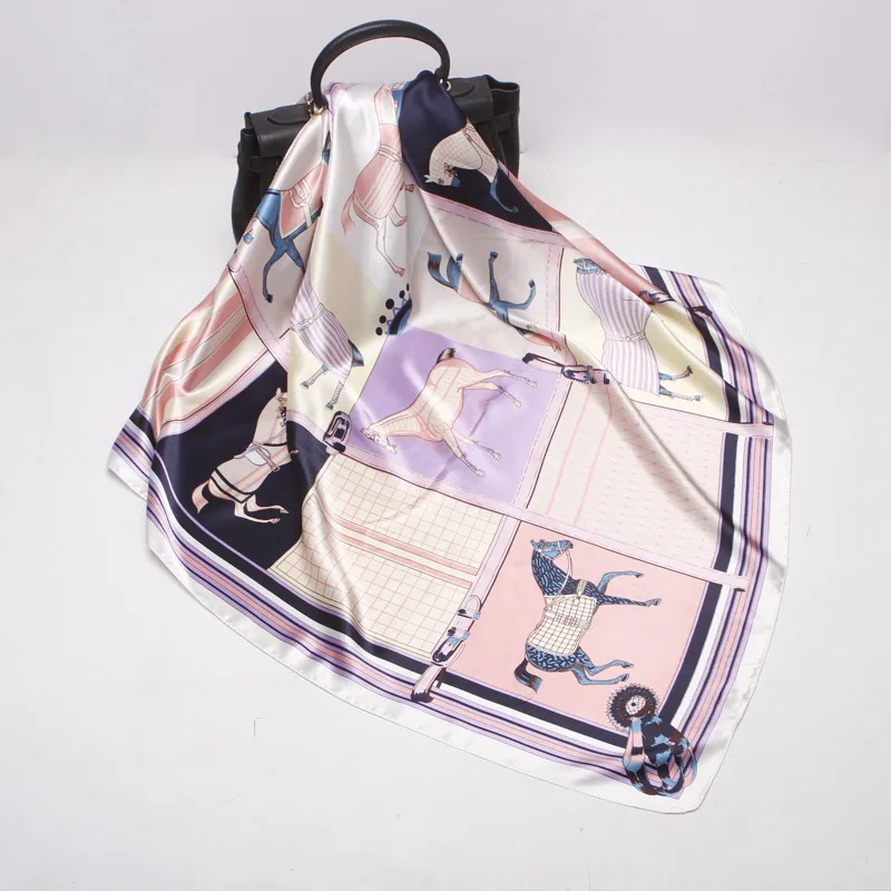 

21 spring new silk scarf wholesale Satin simulation silk female 90cm square scarf ash purple scarf