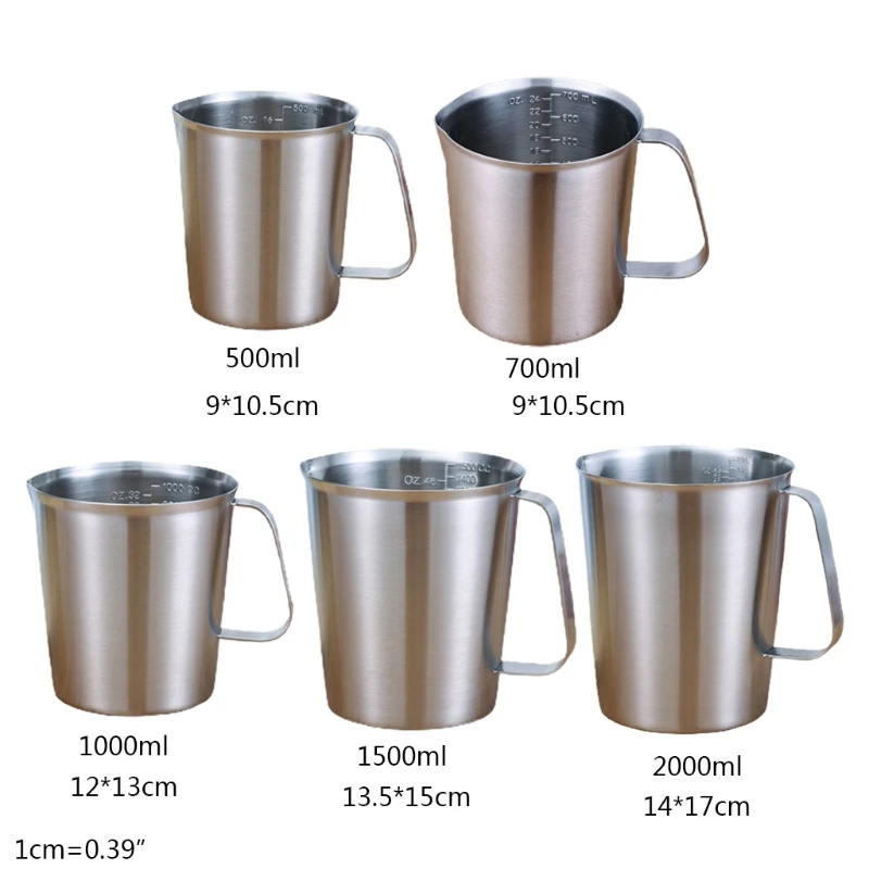 

634E Thickened 304 Stainless Steel Measuring Cup with Scale 500ml-2000ml Kitchen Milk Frother Cups