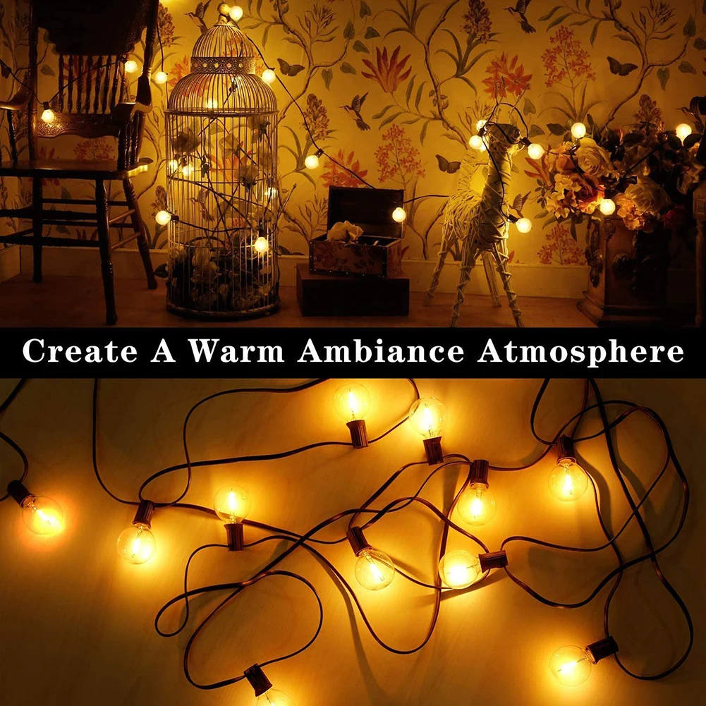 

G40 Tungsten Lamp Bulb 15m LED String Lights Fairy Garland Glass Ball Lights Bulbs for Indoor Outdoor Party Decoration US Plug