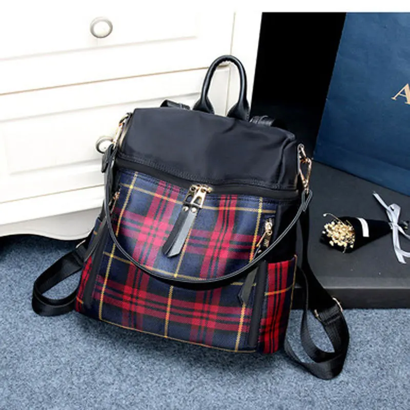 

NEW Women Plaid Nylon Female Travel Daypack Laptop Backpack Book Schoolbags Feminina School Casual Rucksack Women Bag